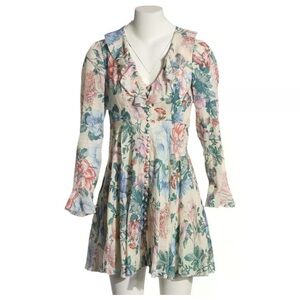 Zimmermann Women's Verity Plunge Short Dress - Cream Floral Size 2